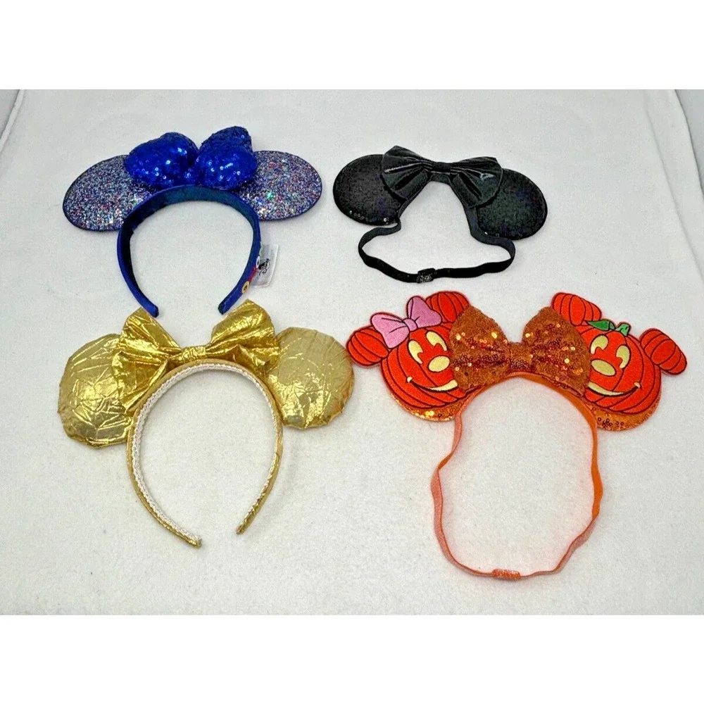Disney Minnie Ears Headband Sparkle Bow Party‎ Blue Black Gold Orange Lot of 4